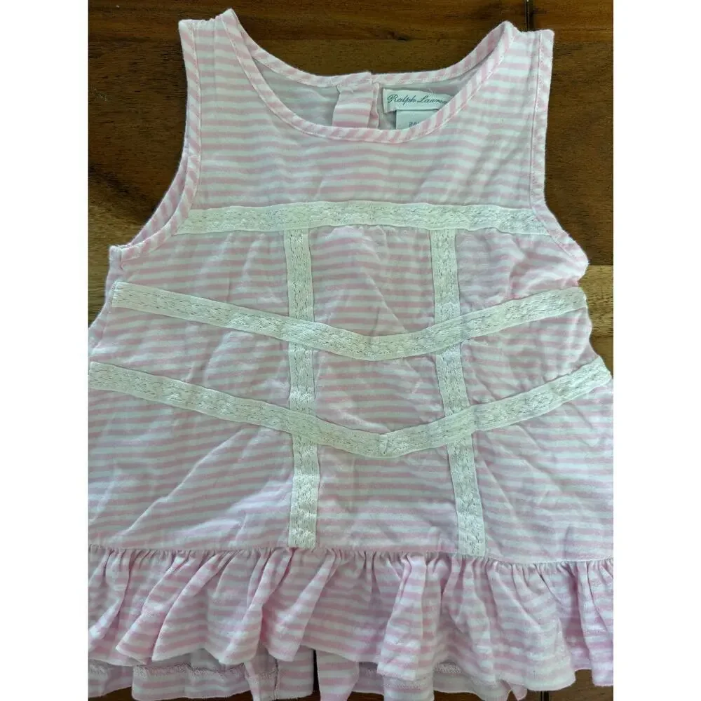 Ralph Lauren Pink White Stripe 100% Cotton Top Size 24 Months